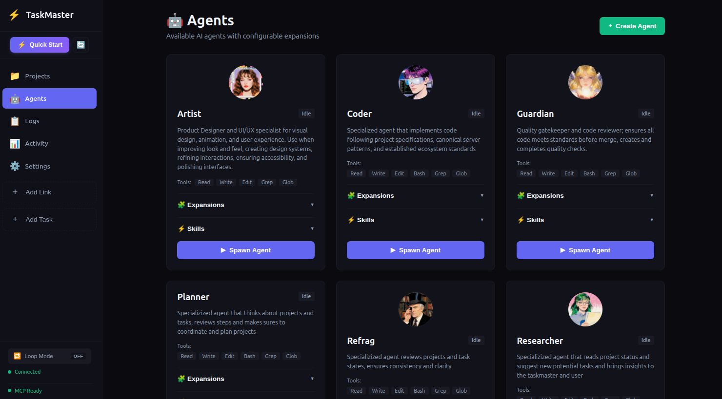 Agent roster